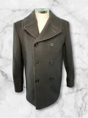 Vintage 1988 US Navy Issue Peacoat Sz 42R Anchor Buttons 100% Wool Black Coat